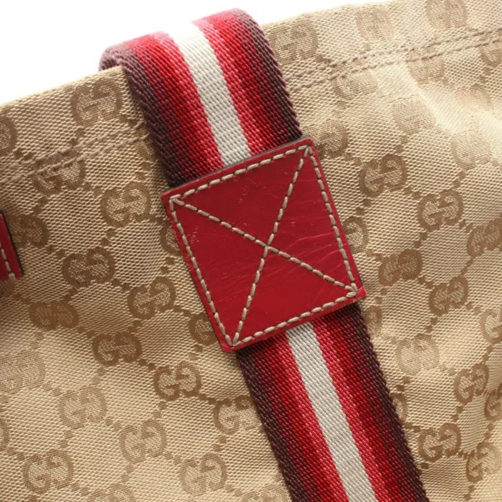 Gucci Multicolor Beige Crystal Red Leather Bag GG Canvas Tote Tan Red - Picture 7 of 10